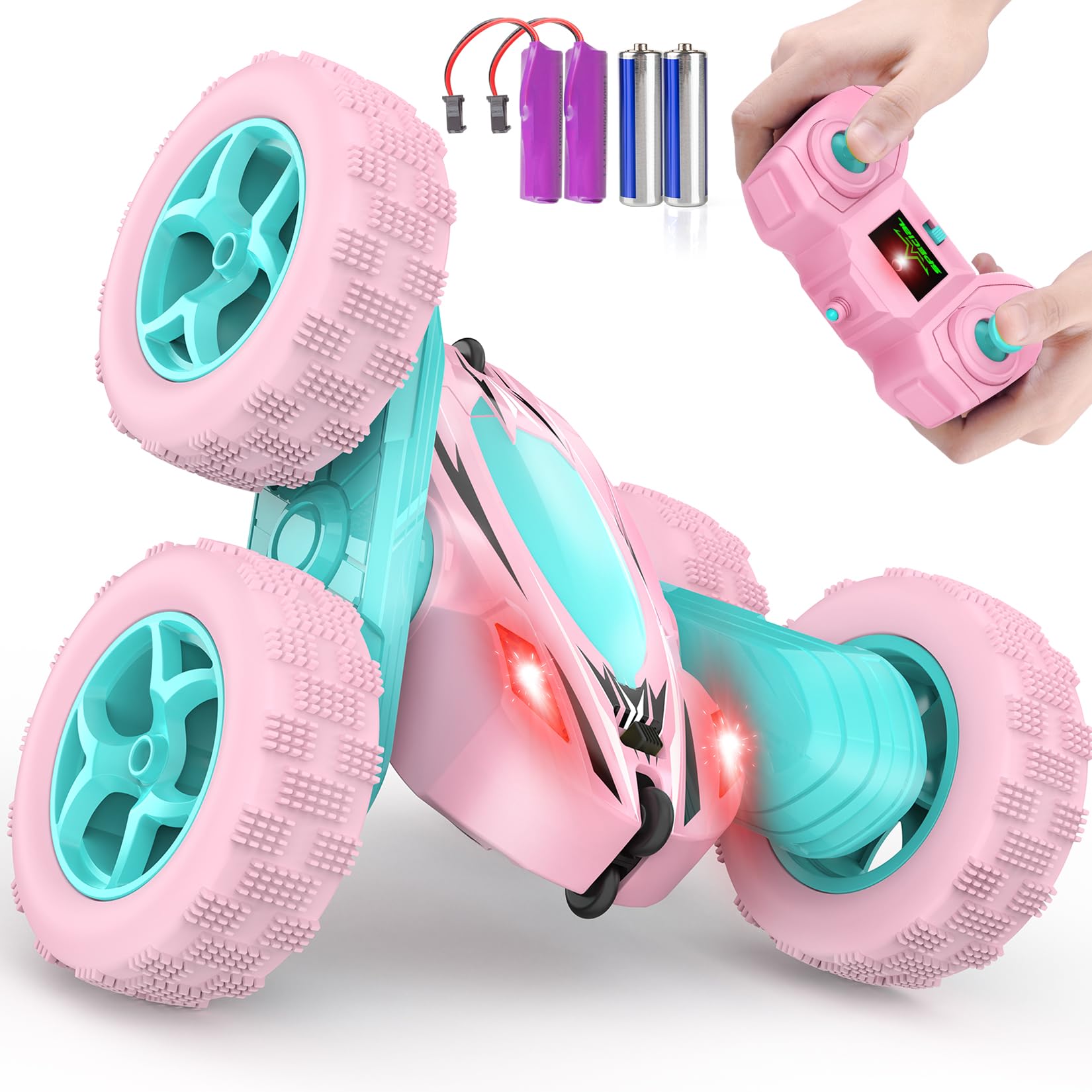 ORRENTE Remote Control Car, RC Cars Toys for Ages 5-7, 2.4GHz 4WD Fast RC Car Kids Toys for Ages 8-13, Double Sided 360° Rotating Monster Truck Toys for Girls RC Truck Toy Cars for Boys