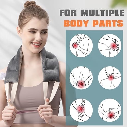 Miniatura 6 de uncn Almohadilla térmica para cuello, hombros y espalda, para microondas, calentador de cuello con peso de 32 x 5 pulgadas, envoltura térmica para