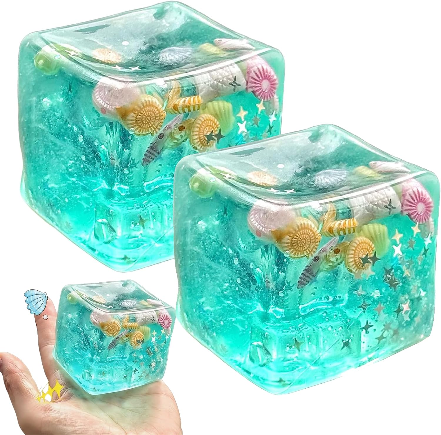 Ice Cube Squishy Ocean Series Squeeze,Soft TPR for Adults Kids, Stretchy Fidgets Toys, Squeeze Ball Hand Toys (1pcs)