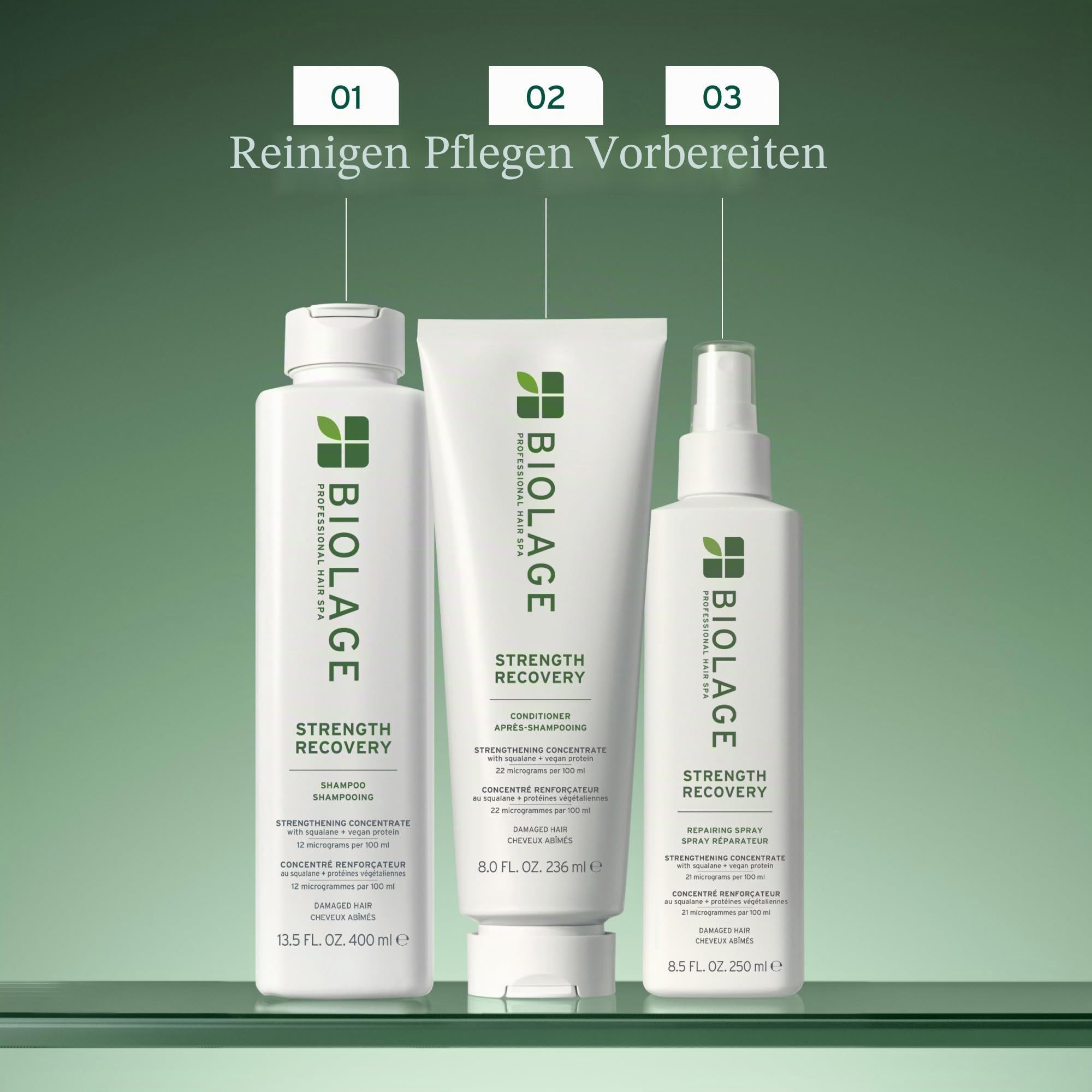 Biolage, Restrukturierendes Spray, für beschädigtes und sensibilisiertes Haar, Hitzeschutz bis 230 °C, verstärkte Haarfaser, mit veganem Squalan, leichte Formel, Strenght Recovery, 250 ml