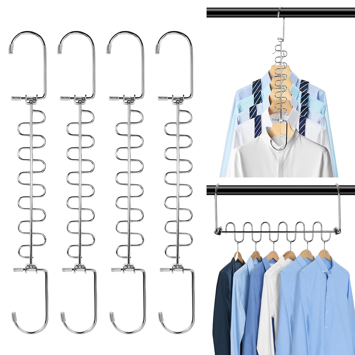 Kleverise 4 Pack Metal Magic Cascading Hangers - Smart Wardrobe Closet Space