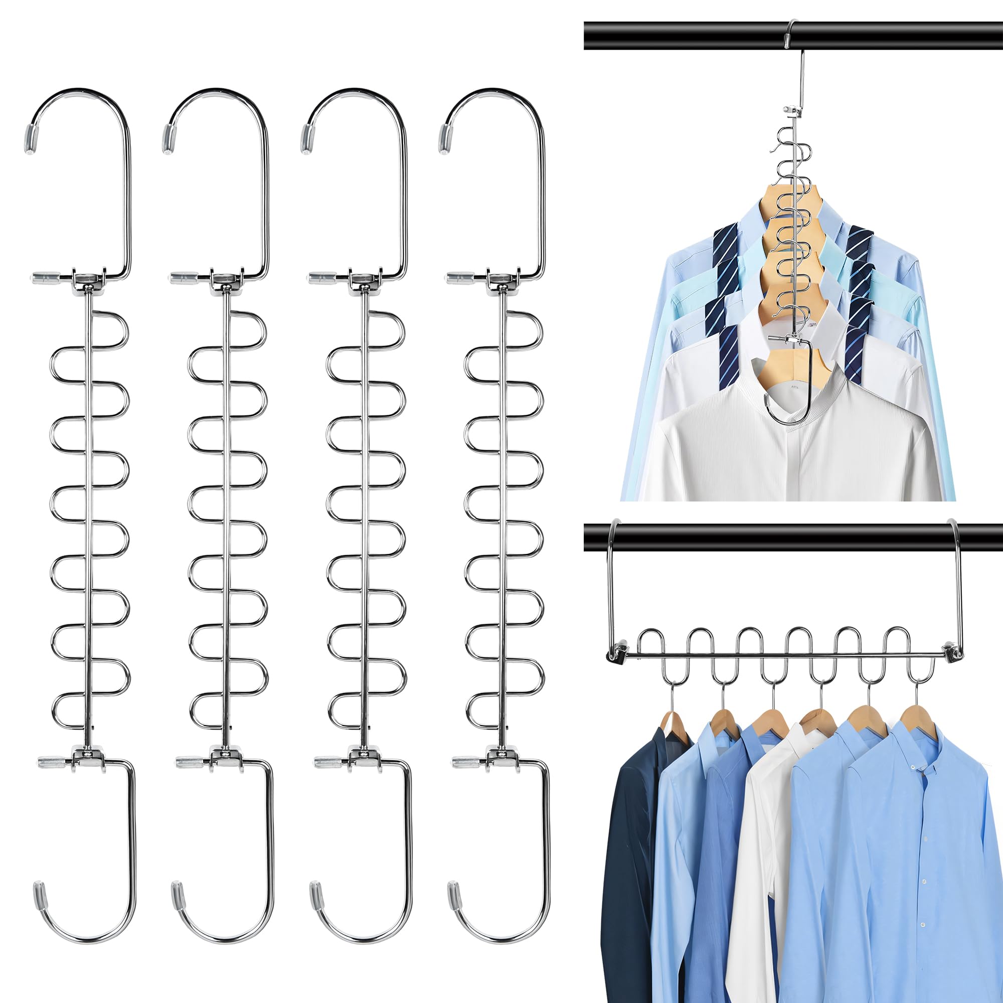 Kleverise 4 Pack Metal Magic Cascading Hangers - Smart Wardrobe Closet Space Savings Organizer - 12 Slots for Pants Trousers Jeans Skirts Tank Top Cami Bra Pajamas Strappy Dress Bathing Suit