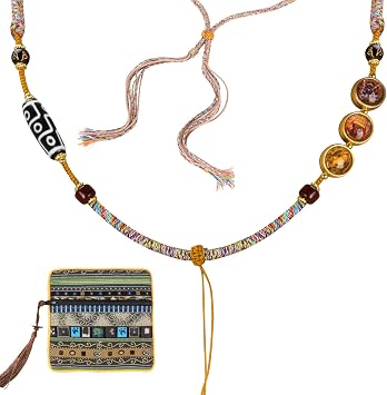 Vovo Tibetan Handcrafted Pendant Cord Thangka Pendant Chain Decorative Necklace DIY Adjustable Necklace Gift Box Set for Men/Women Spiritual Gift B-02