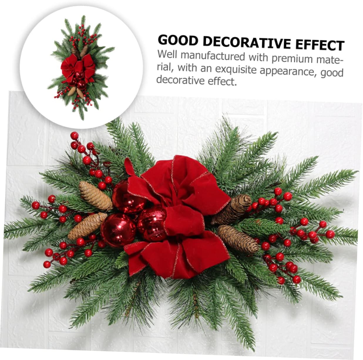 Christmas Wreath Decor Bow Lightweight Hanging Ornament for Home Decor Christmas Wall Decoration Reusable Easy Care for Staircase and Fireplace