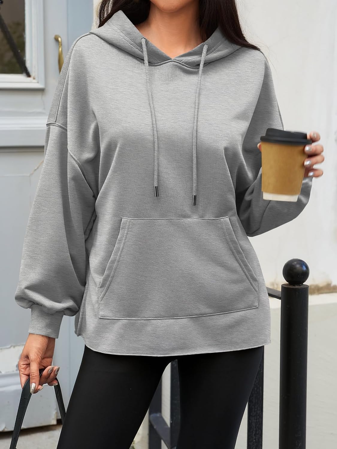 Fisoew Women's Hoodies Oversized Sweatshirts Casual Long Sleeve Side Slit Pullover Tops Fall Winter Outfits with Pocket - Image 2