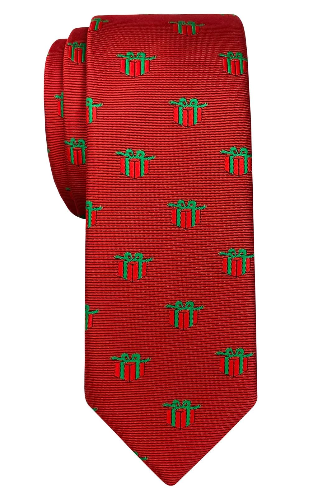 Retreez Men's Red Christmas Graphic Woven Microfiber Skinny Tie