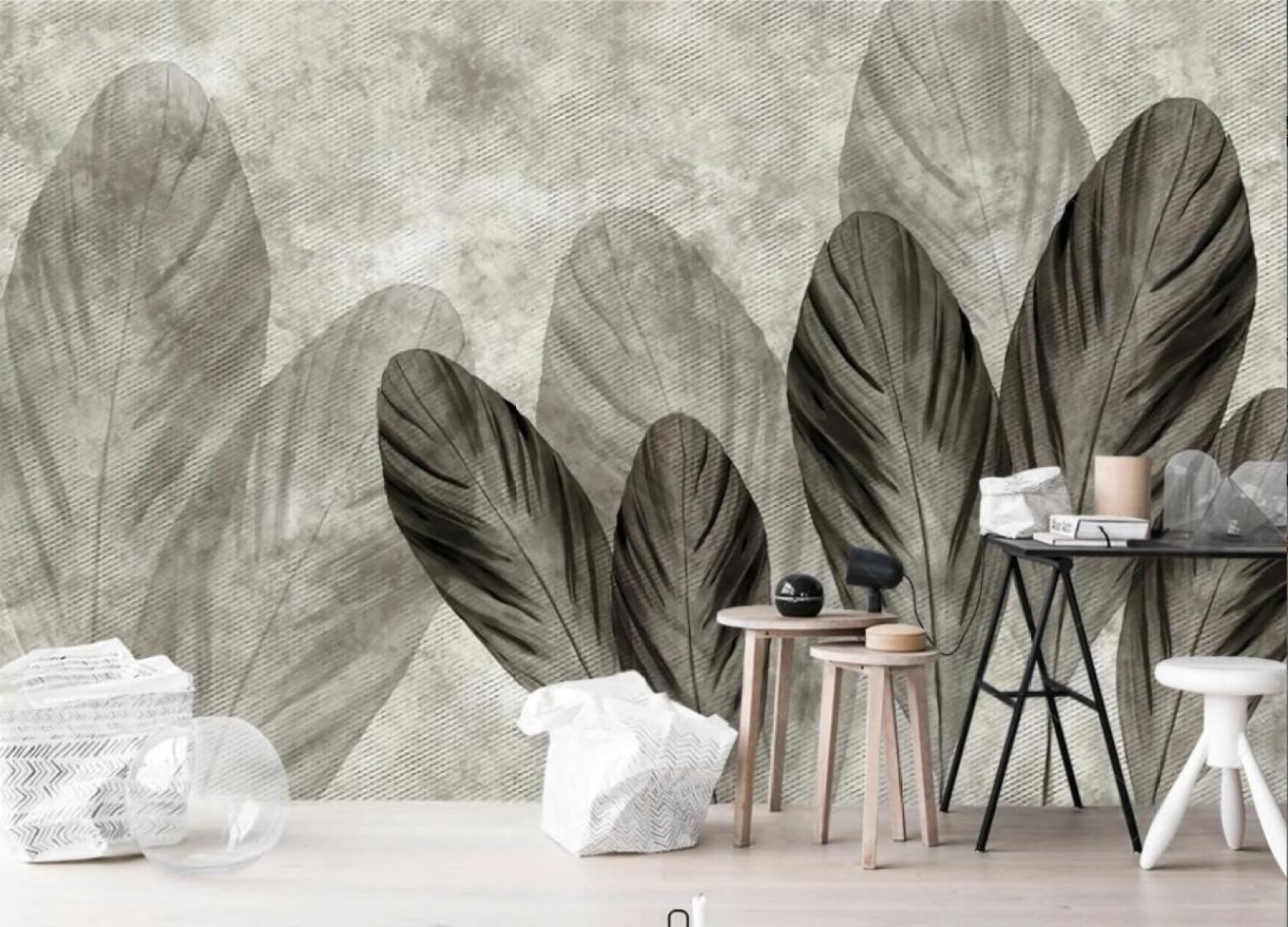 Papier peint panoramique 3d plumes pour agrandir salon et chambre