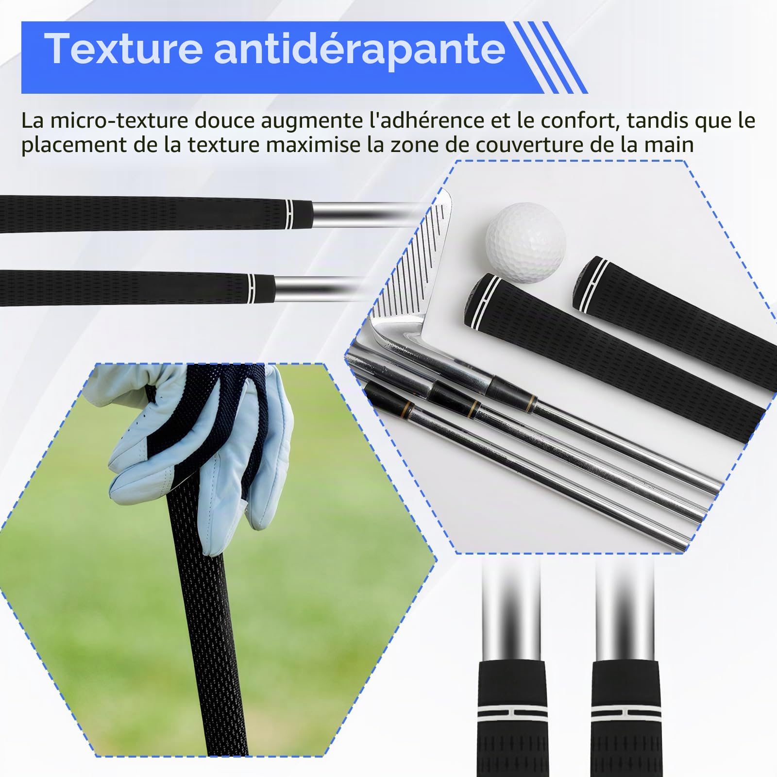 Lot de 13 poignées de club de golf en caoutchouc standard - Noir - Poignées professionnelles antidérapantes pour clubs de golf - Pour hommes et femmes