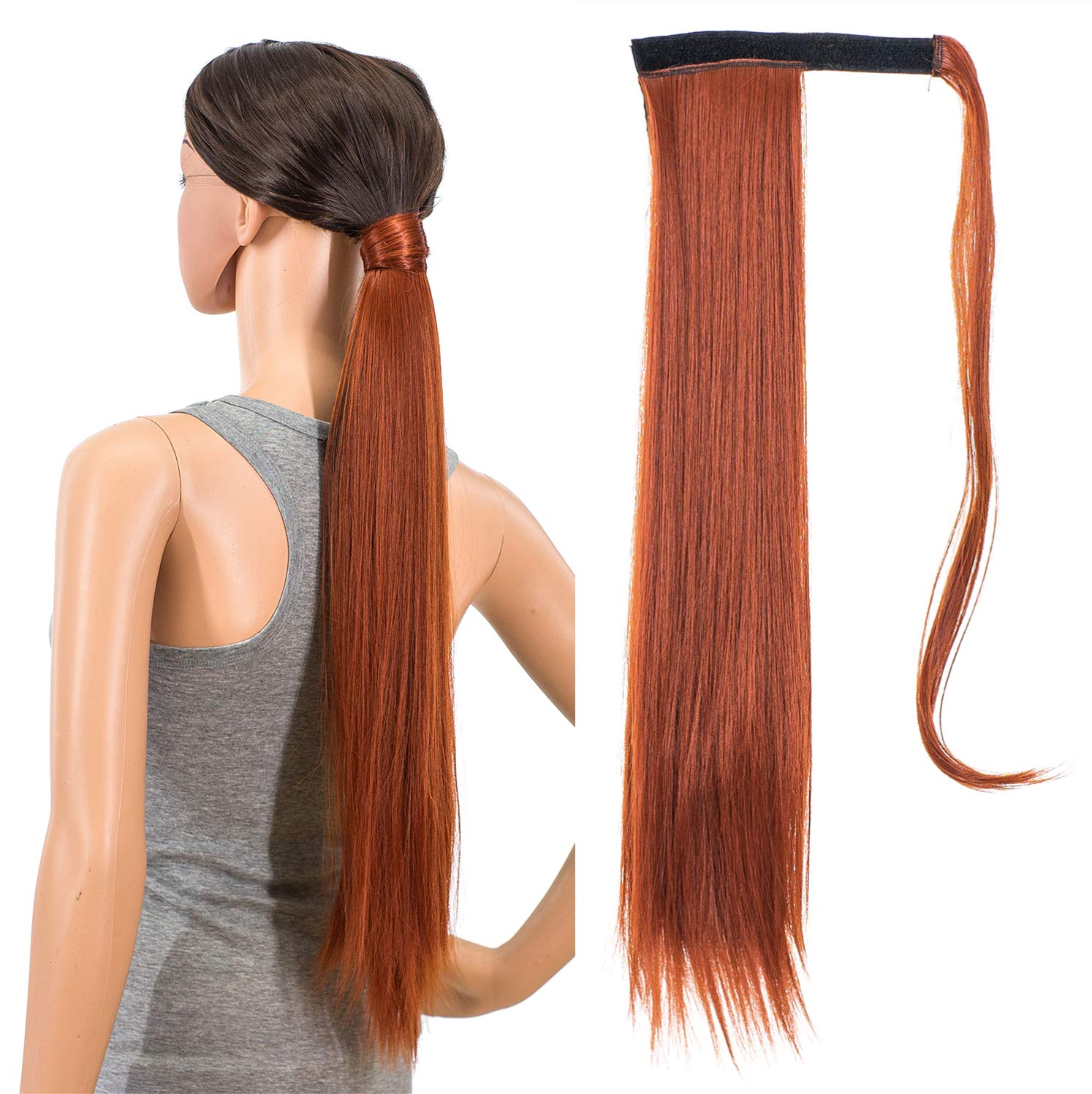Red Hair Extensions Ponytail Wrap Clip Ponytail Extension Drawstring 24 Red | Synthetic Body  main image 3