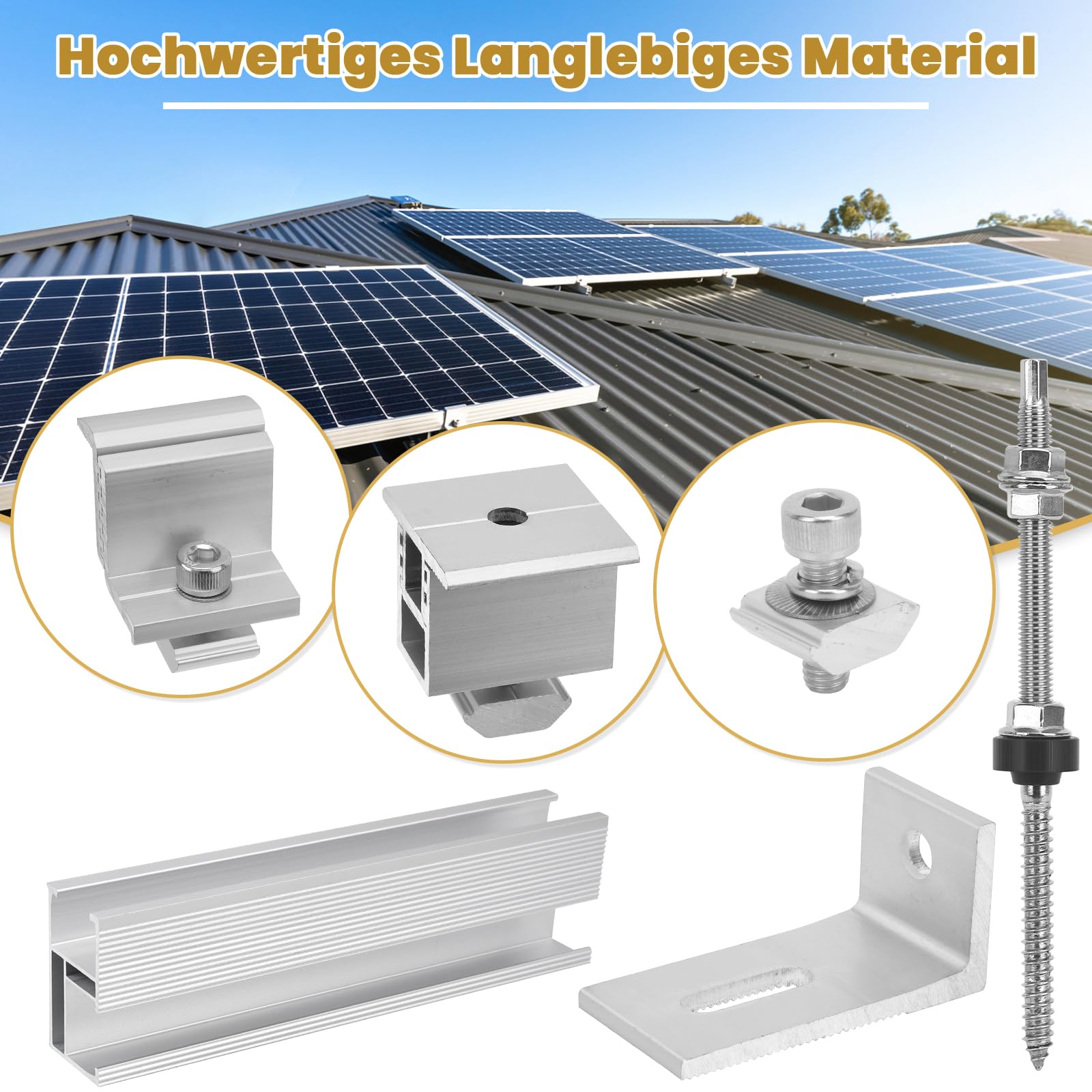 Solarmodul Halterung Set Für 2 Module, Geeignet Für Farbige Stahlziegeldächer, Blechdach, 200MM Alu Solar Halterung Anwendbar Solarmodule Dick 30-45mm, Verstellbar Solarpanel Halterung Set