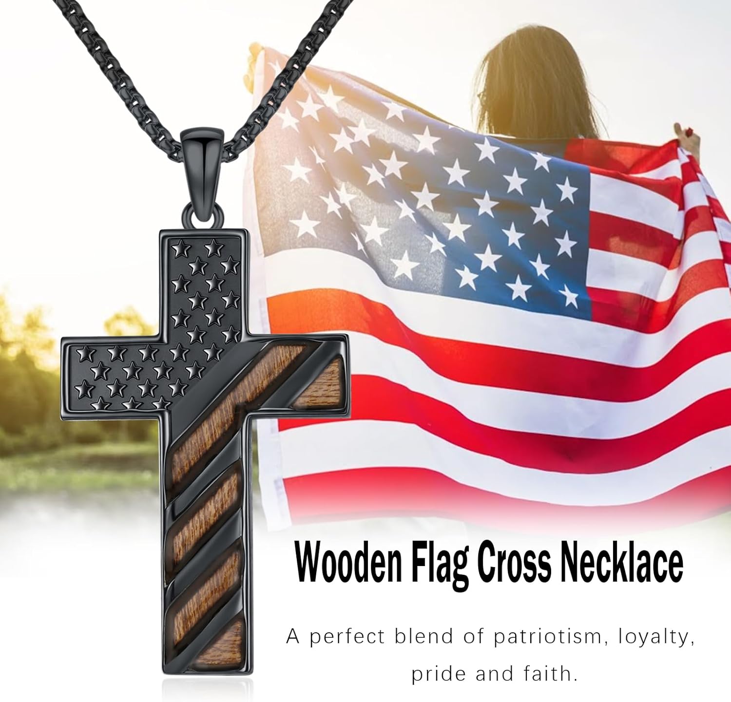 American Flag/Eagle/Star Necklace for Women 925 Sterling Silver Silver/Gold/Black American Flag Pendant 4th of July Jewelry for Wife Sister Girlfriend - Image 7