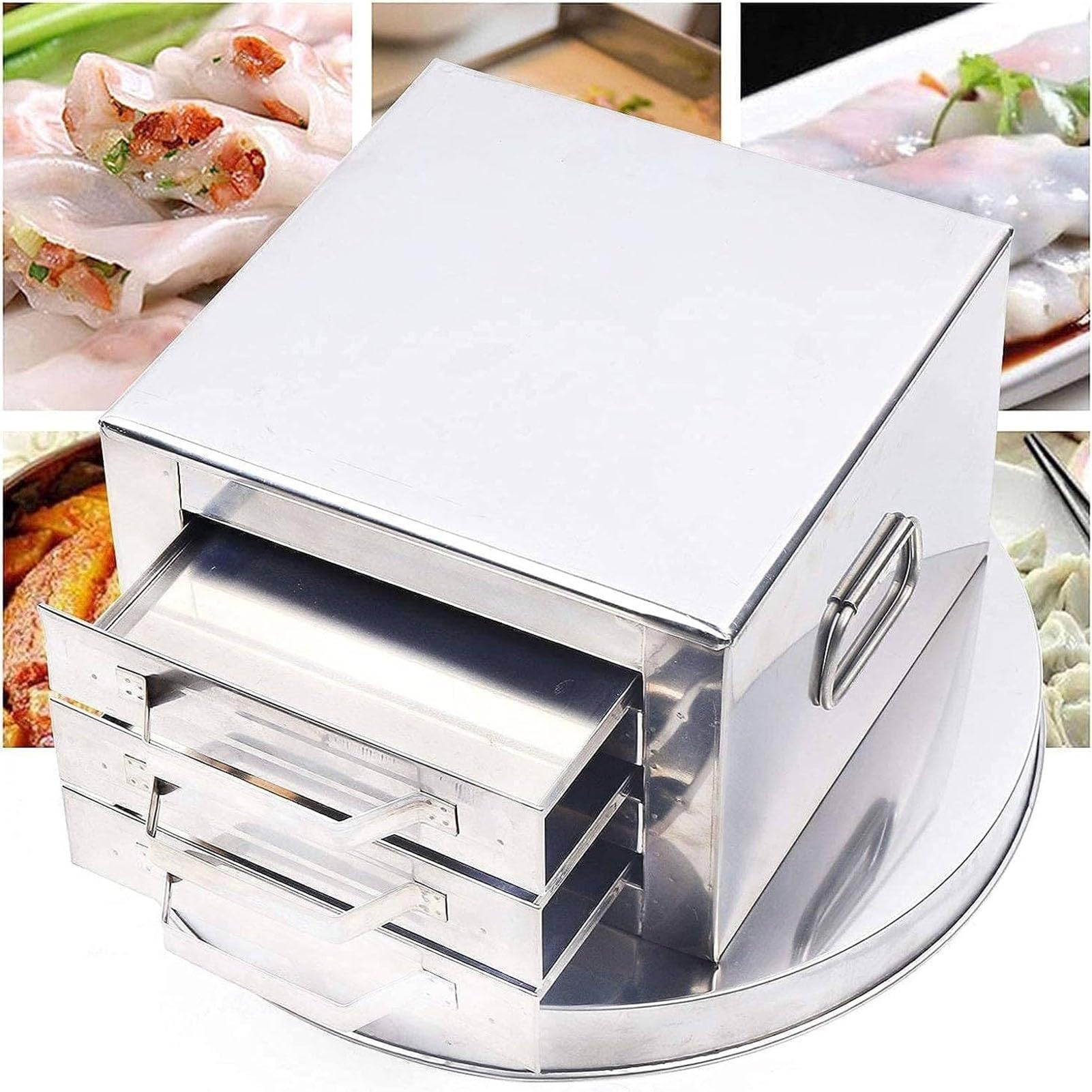 Macchina per la cottura a vapore dei rotoli di pasta di riso, macchina per rotoli di pasta di riso a 3 strati in acciaio inox, macchina per la cottura a vapore di alimenti domestici, cucina casalinga