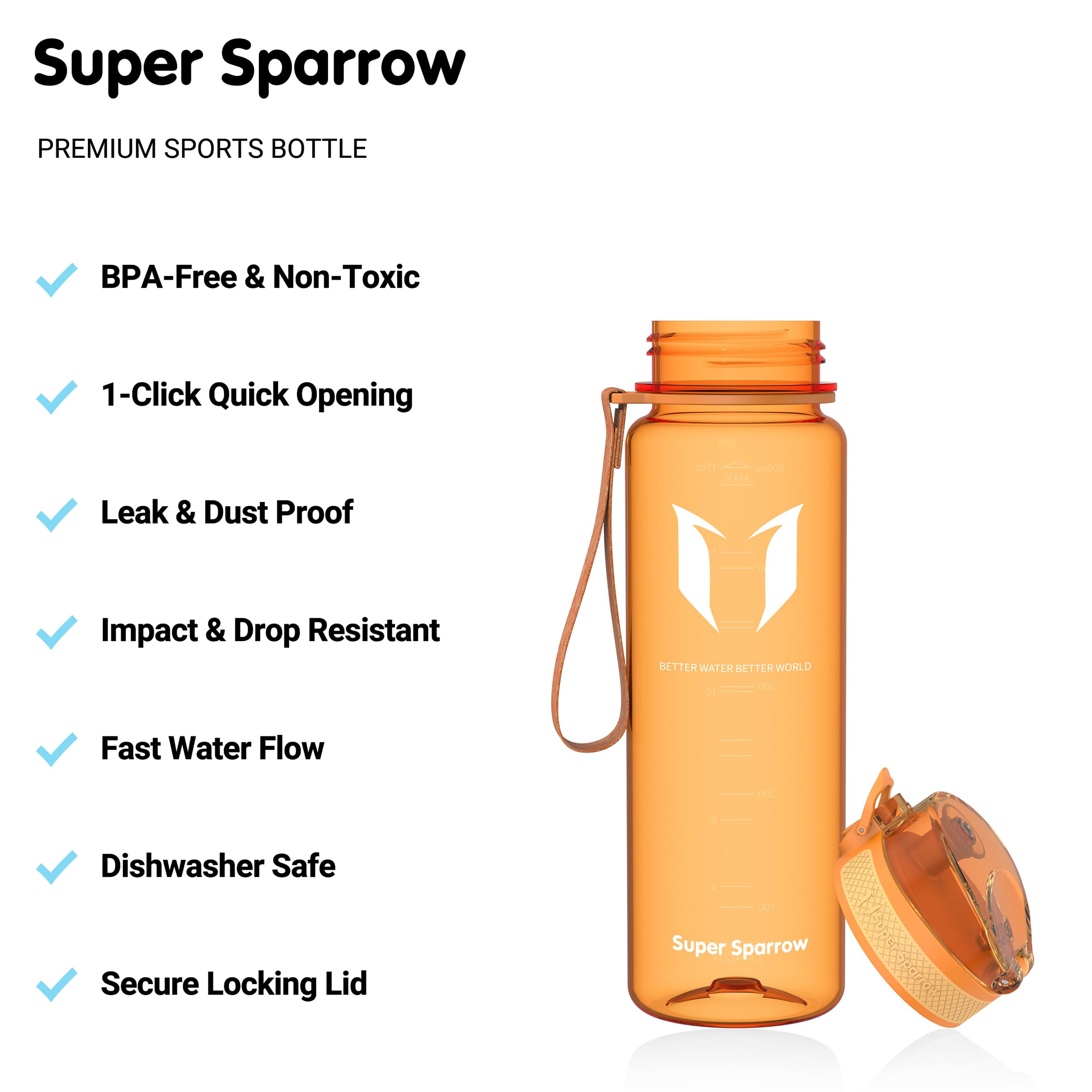 Super Sparrow Borraccia Sportiva & Bottiglia Bambini Senza Perdite - 350ml/500ml/750ml/1L/1.5L - Senza BPA