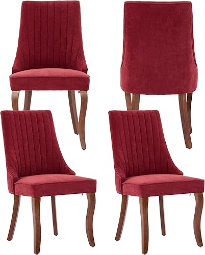 Miniatura 12 de Aoowow Juego de 4 sillas de comedor tapizadas de mezcla de lino, sillas de comedor copetudas con canales para cocina, patas de madera maciza, sillas