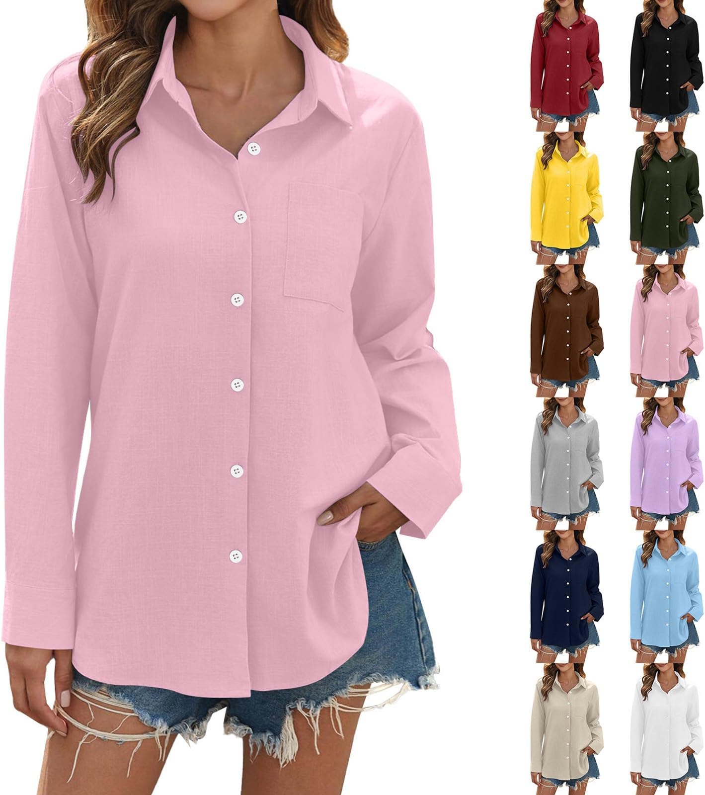 Shirt Blouse Women's Blouse V-Neck Shirts Elegant Long Sleeve Casual Work Tops with Buttons Tops Large Sizes Tunic Business Lapel Shirts Casual Blouse Shirt Loose Long Sleeve Shirt