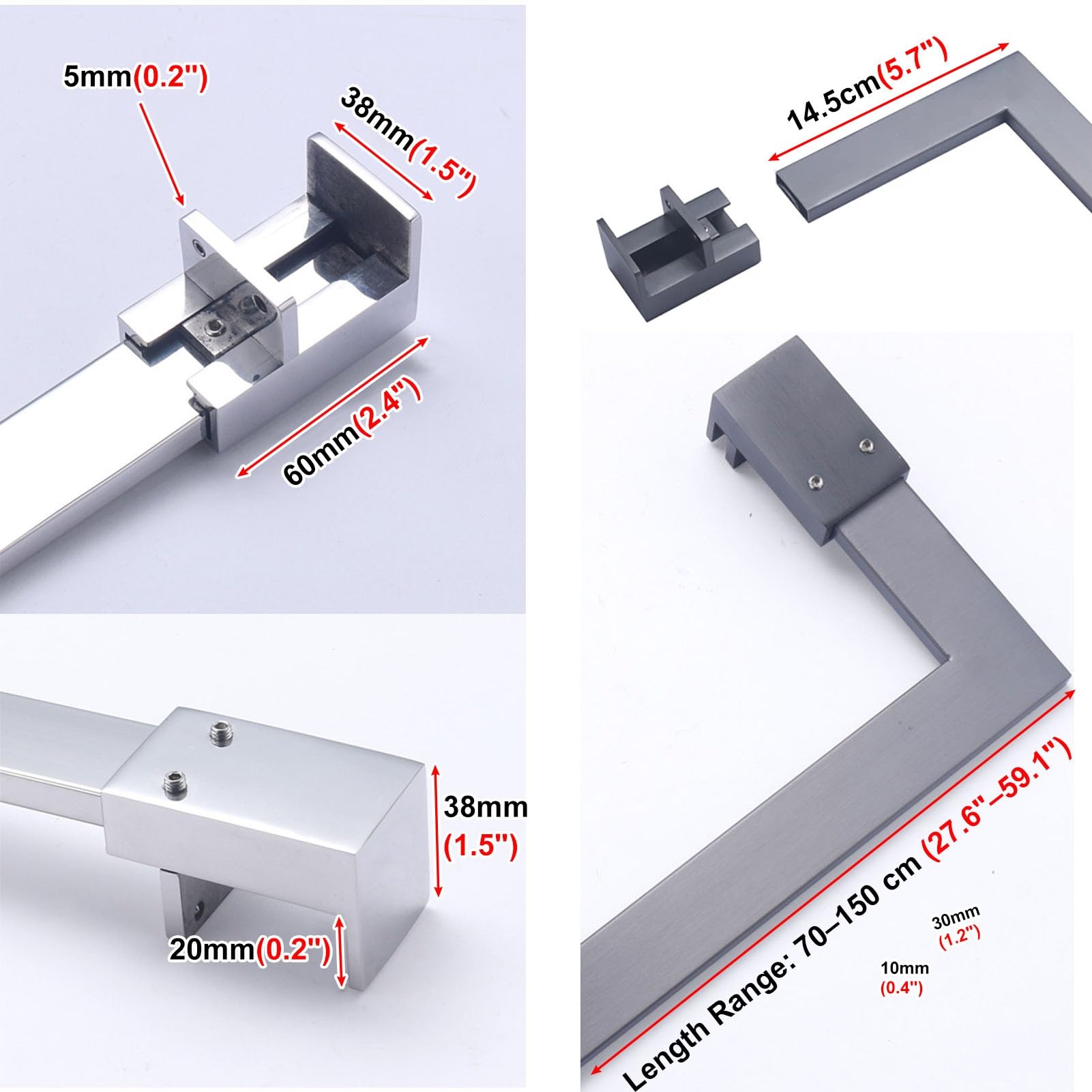 Barra Stabilizzatrice per Box Doccia Barra di Supporto Regolabile per Schermo Doccia, Asta Stabilizzatrice Robusta in Acciaio Inox 304 per Porta Doccia e Pannello Fisso, Nero Opaco(50 cm (19.7"))