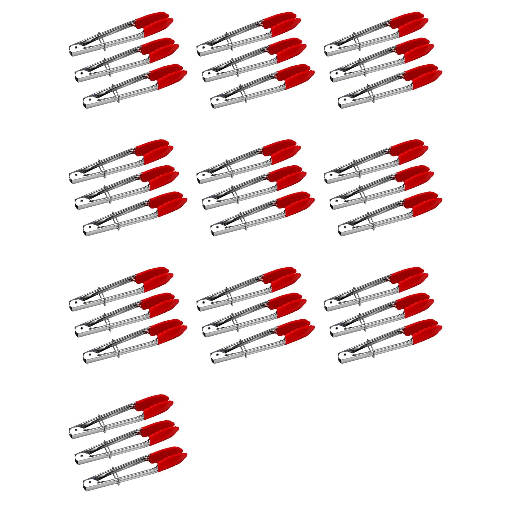 Hndhbfgrt Small Tongs with Silicone Tips 7 Inch Kitchen Tongs - Set of 30 - Perfect for Serving Food, Cooking, Salad, Grilling Red