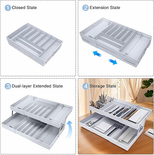 Miniatura 9 de Organizador inteligente de cajones de varios niveles versión 2025, bandeja expandible de 2 niveles de 1.6 pulgadas por nivel, diseño más profundo y