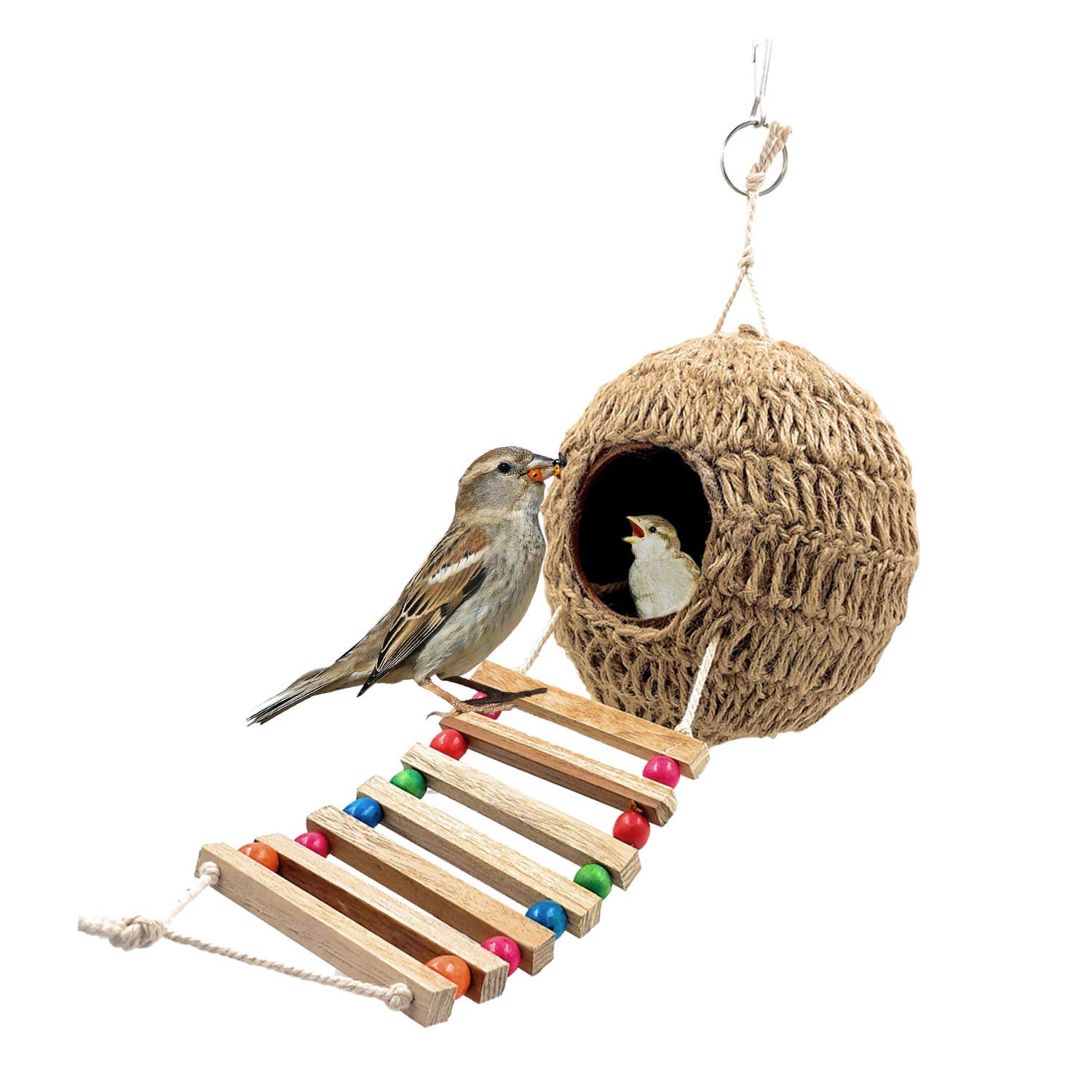 Jainsons Pet Products Bird Nest Ladder Medium Perfectly Small Bird Lovebird Home and Play Toys for Small Birds Cage and Outside of Birds Cage