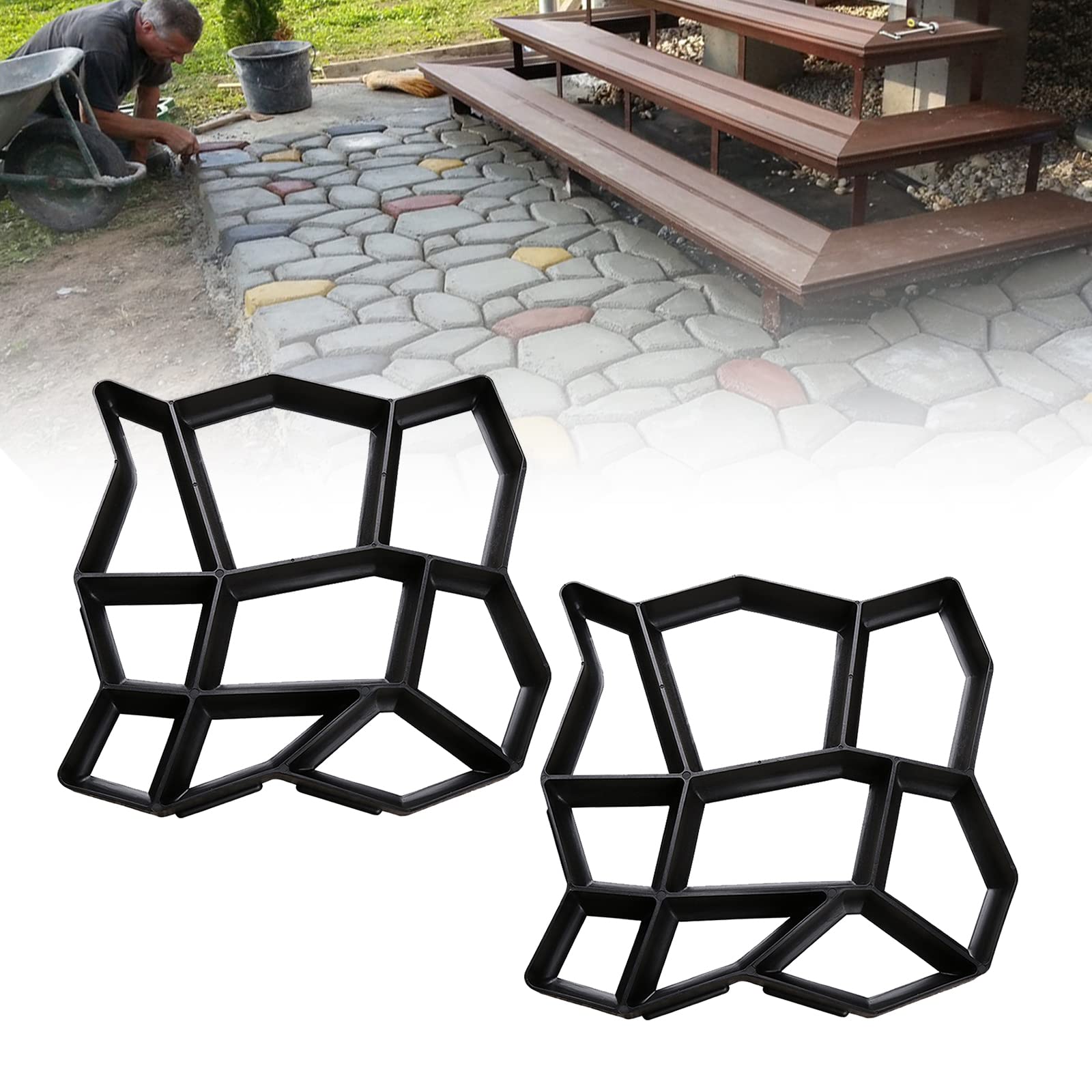 2 stampi per pavimentazione fai da te, in plastica, colore nero, per pavimentazione, per uso esterno, solidi e stabili, 43 x 43 x 4 cm