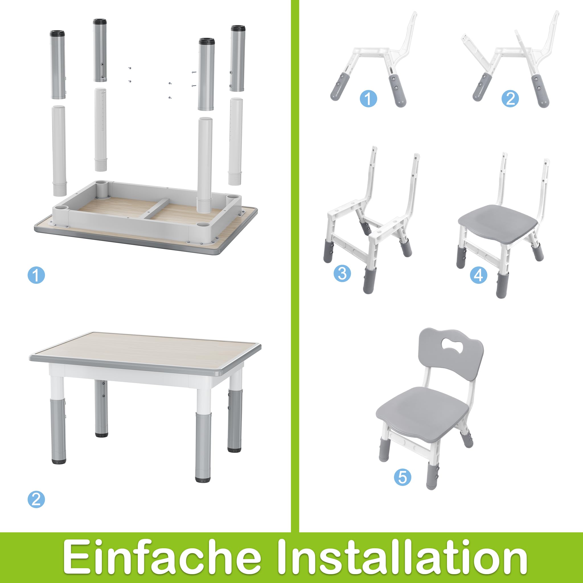 XMTECH Stół dziecięcy z 2 krzesłami, 80 x 60 cm, zestaw mebli dziecięcych z regulacją wysokości, zestaw krzeseł dla dzieci do klasy/przedszkola, meble dziecięce z HDPE i ABS, dla dzieci w wieku 2-10