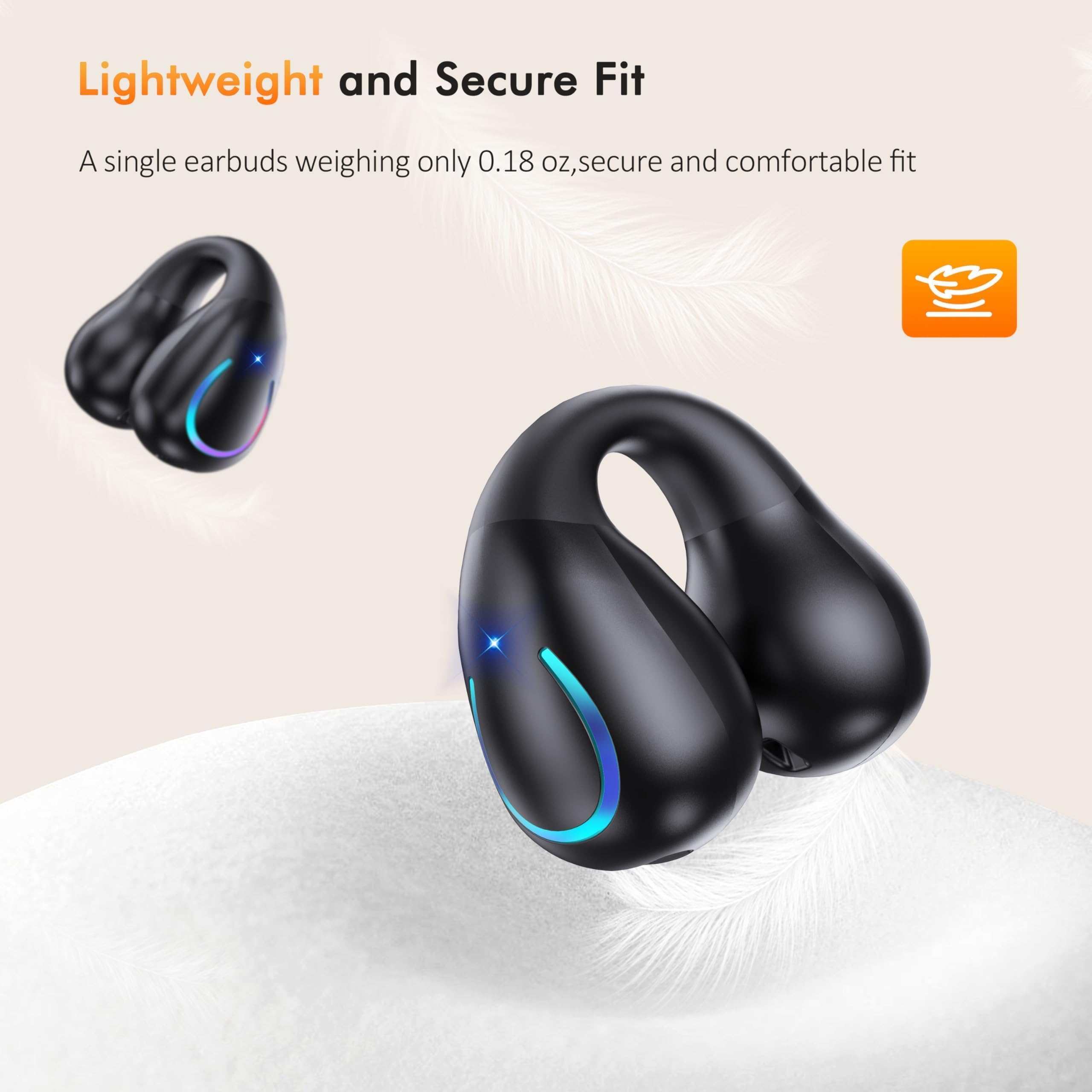 Paekole Ultra Open Ear Earbuds – Clip On Bone Conduction Headphones, Super Comfort Ear Buds for All Day Wearing, Lightweight Bluetooth Earbuds with Digital Charging Case Fit Running Workout — view 5