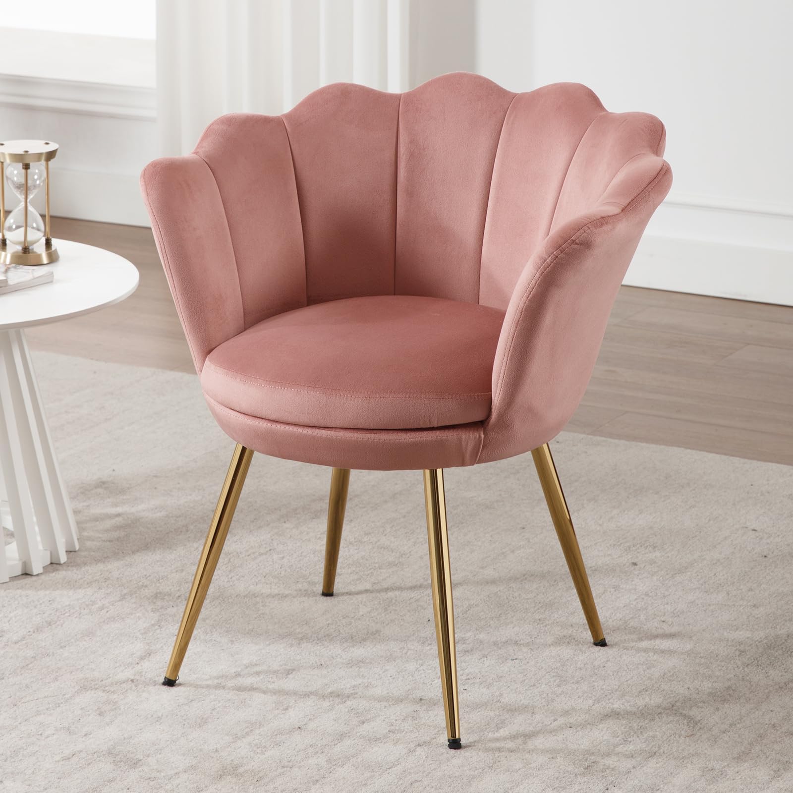 Ya-Home Accent Chair Modern Vanity Tub Chair with Metal Legs, Dark Pink