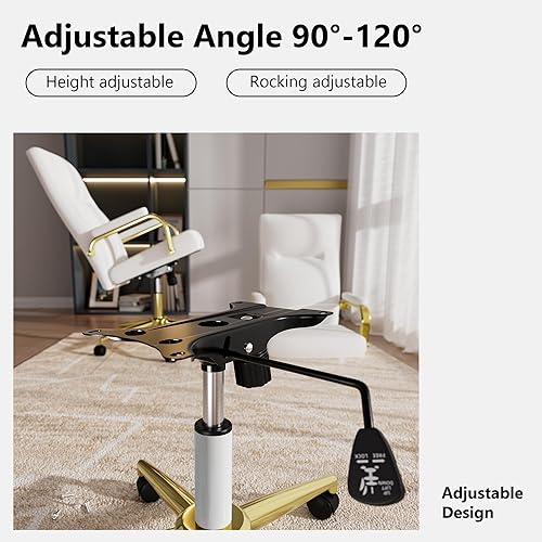 Miniatura 7 de Silla de oficina blanca y dorada de espuma viscoelástica, sillas de escritorio de cuero blanco con ruedas y brazos, silla de oficina ejecutiva de