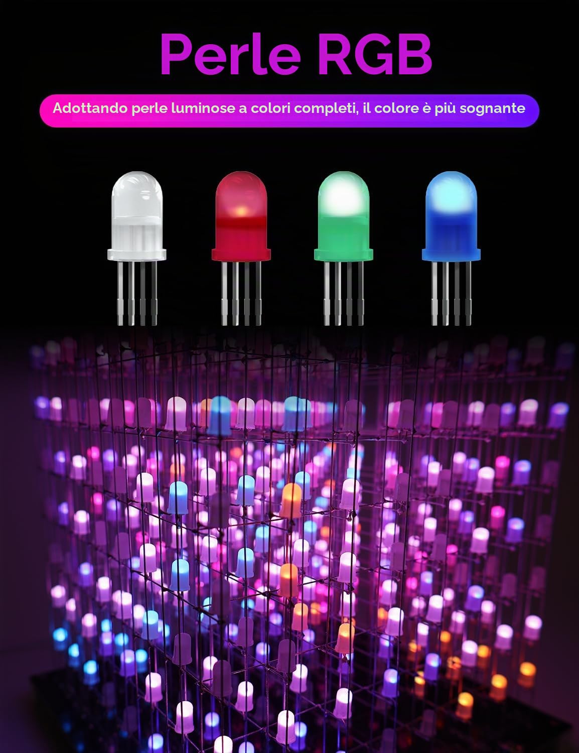 Set di LED 3D8RGB-Kit, Kit Elettronico Fai da te 8 x 8 a Forma di Cubo per Progetti di Saldatura