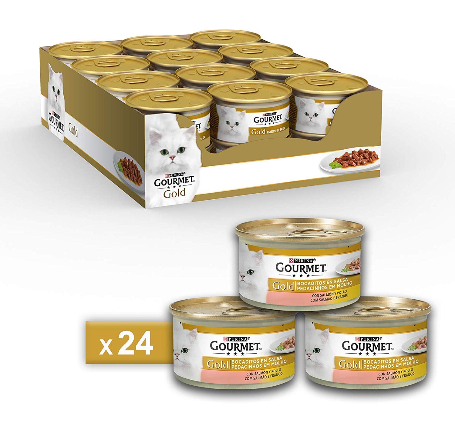Gourmet Gold Purina Umido Gatto Dadini in Salsa e Mousse, 3 Gusti Diversi: 72 lattine da 85 g
