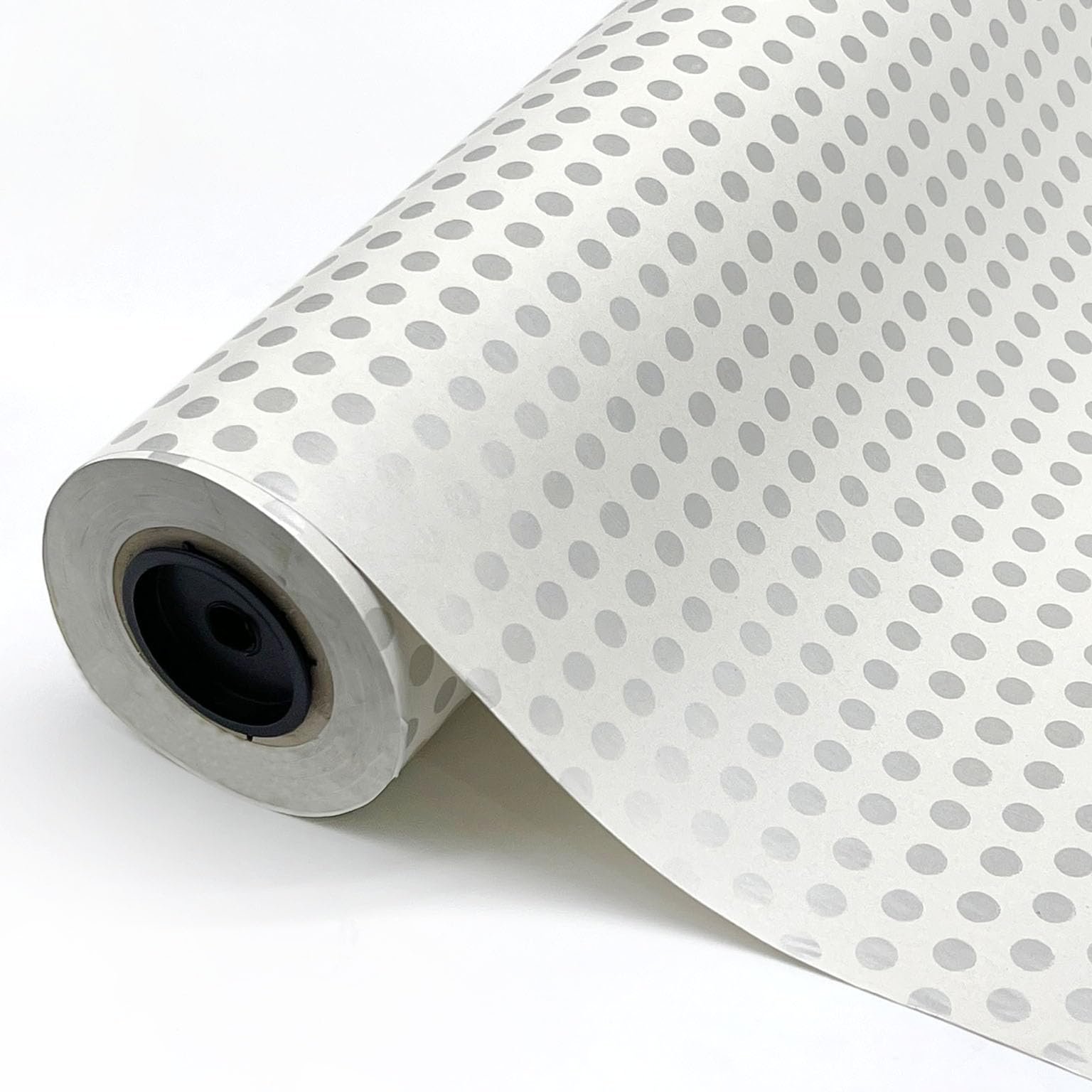 Papel de regalo en bobina. Rollo grande de 100M. Ideal para: Comercios, envolver regalos, cumpleaños y Navidad. (70 cm, Lunar plata)