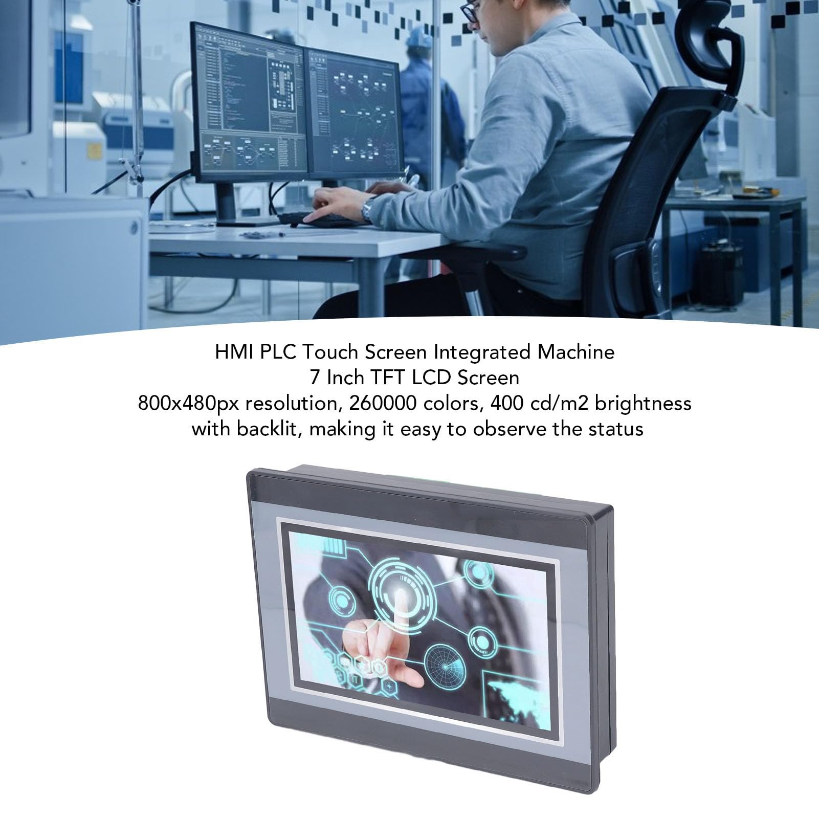 SPS-HMI-Touchscreen, 7 Zoll, DC24 V, 5 A, Programmierbare Logiksteuerung, 2-Wege-K-Thermoelement-Temperaturmessung, 12 Zoll, 8 Ausgänge, Integriertes All-in-One-Panel, 0–10 V, 20