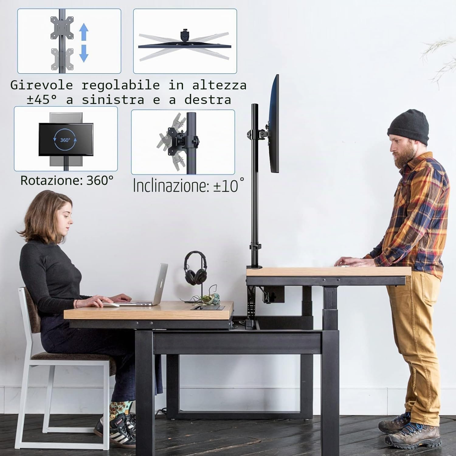 Pholiten Braccio per Monitor Singolo Extra Alto, Supporto Regolabile 800mm per Schermi LCD 13-32 Pollici, Portata Fino a 10kg, MD9801