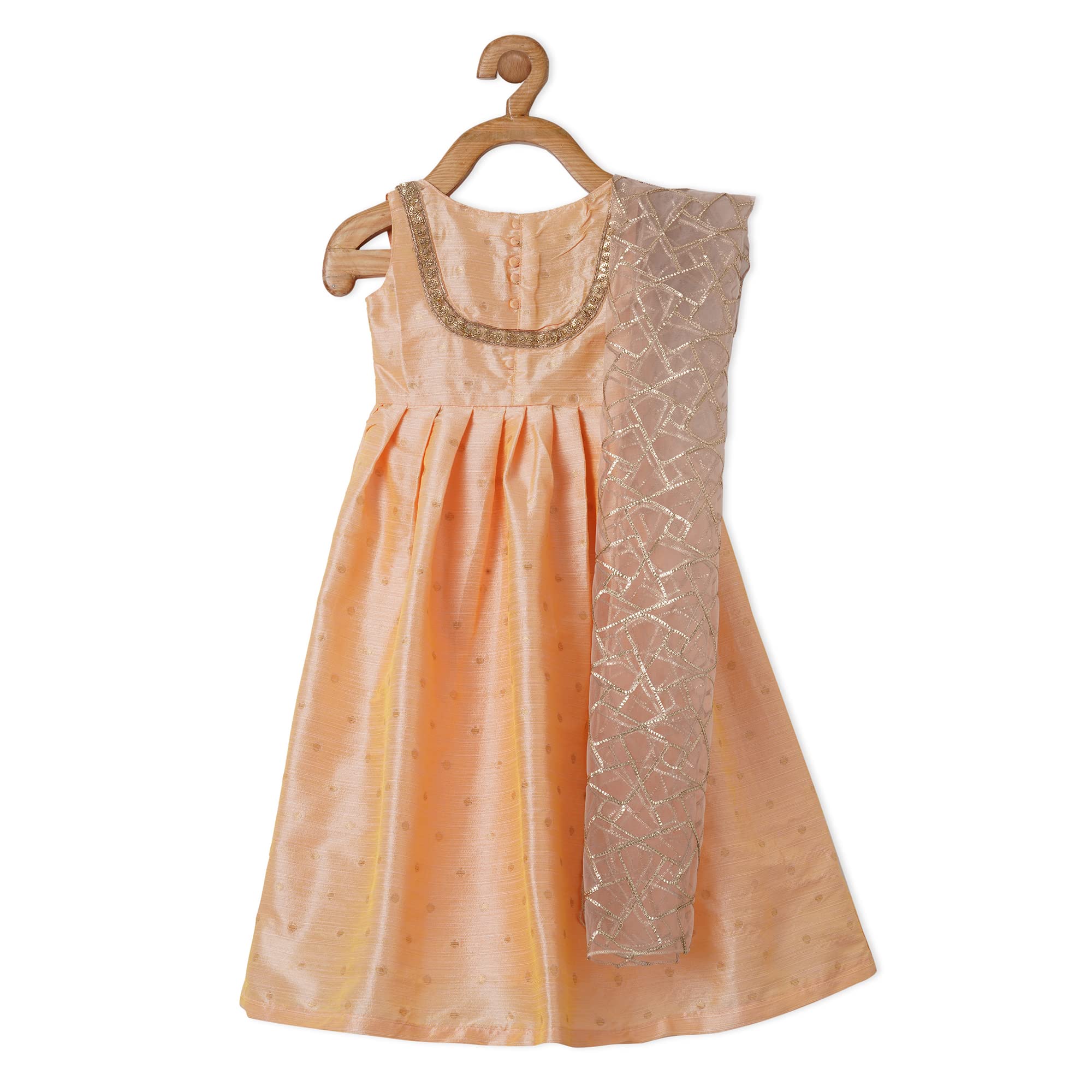 Piccolo Silk Ethnic Wear Floor Length Kurtis with Embellished Dupatta for Baby Girls Kids (Peach Color) 2