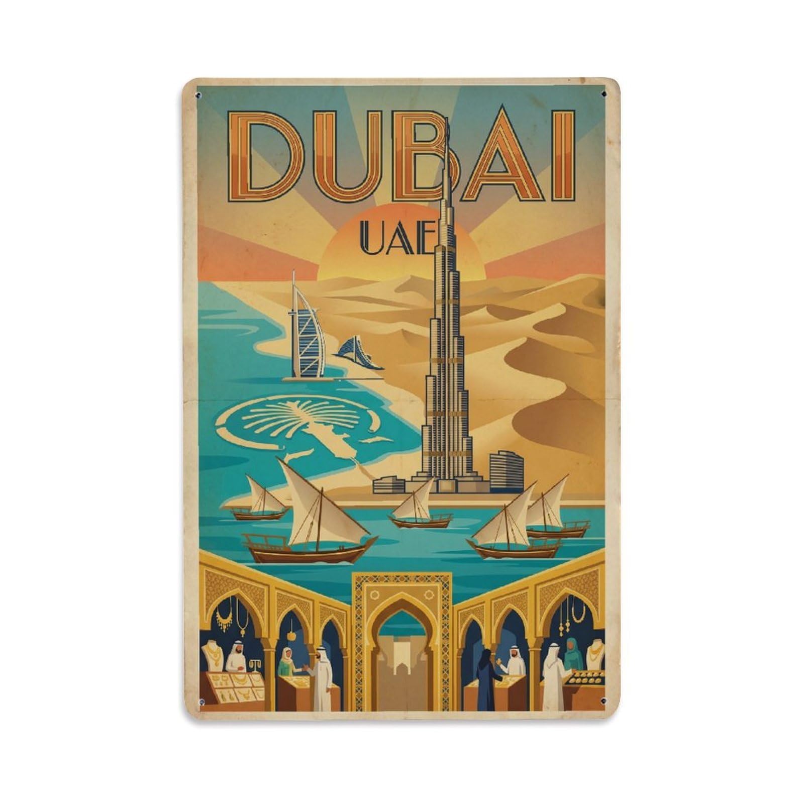 Vintage Travel UAE Dubai Metal Tin Sign Plaque Wall Decor for Cafe, Club Bar, Office, Garden Metal Poster 8x12Inch