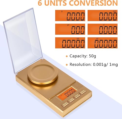 Miniatura 30 de Fuzion Báscula de miligramos de 1.76 oz/ 0.00 oz, báscula de mg portátil con retroiluminación LCD, tare, báscula digital de joyería, escala