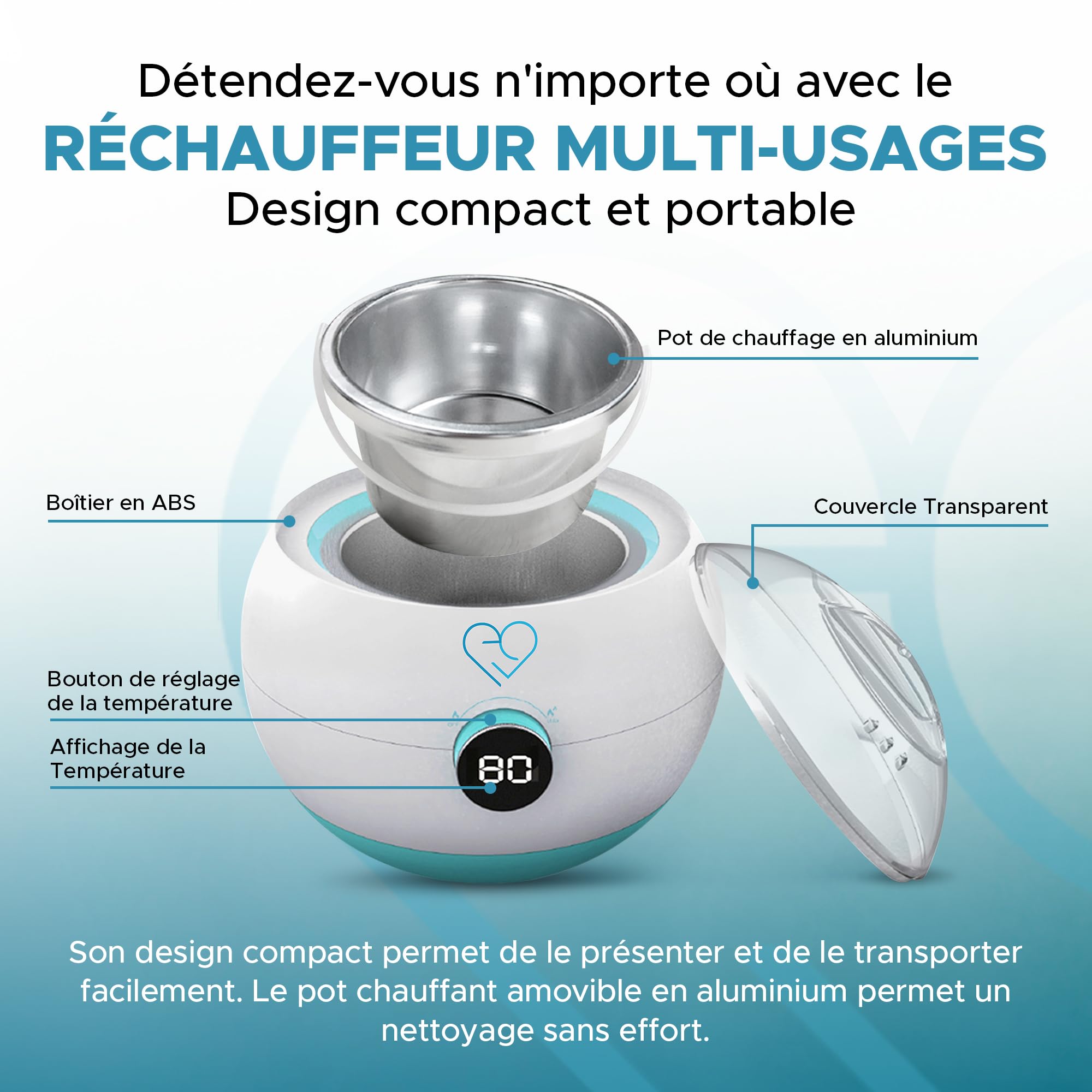 Chauffe-gel et huile de massage électrique, fondoir à cire, pot en aluminium 500ml, réglage température 35-125°C, écran LCD