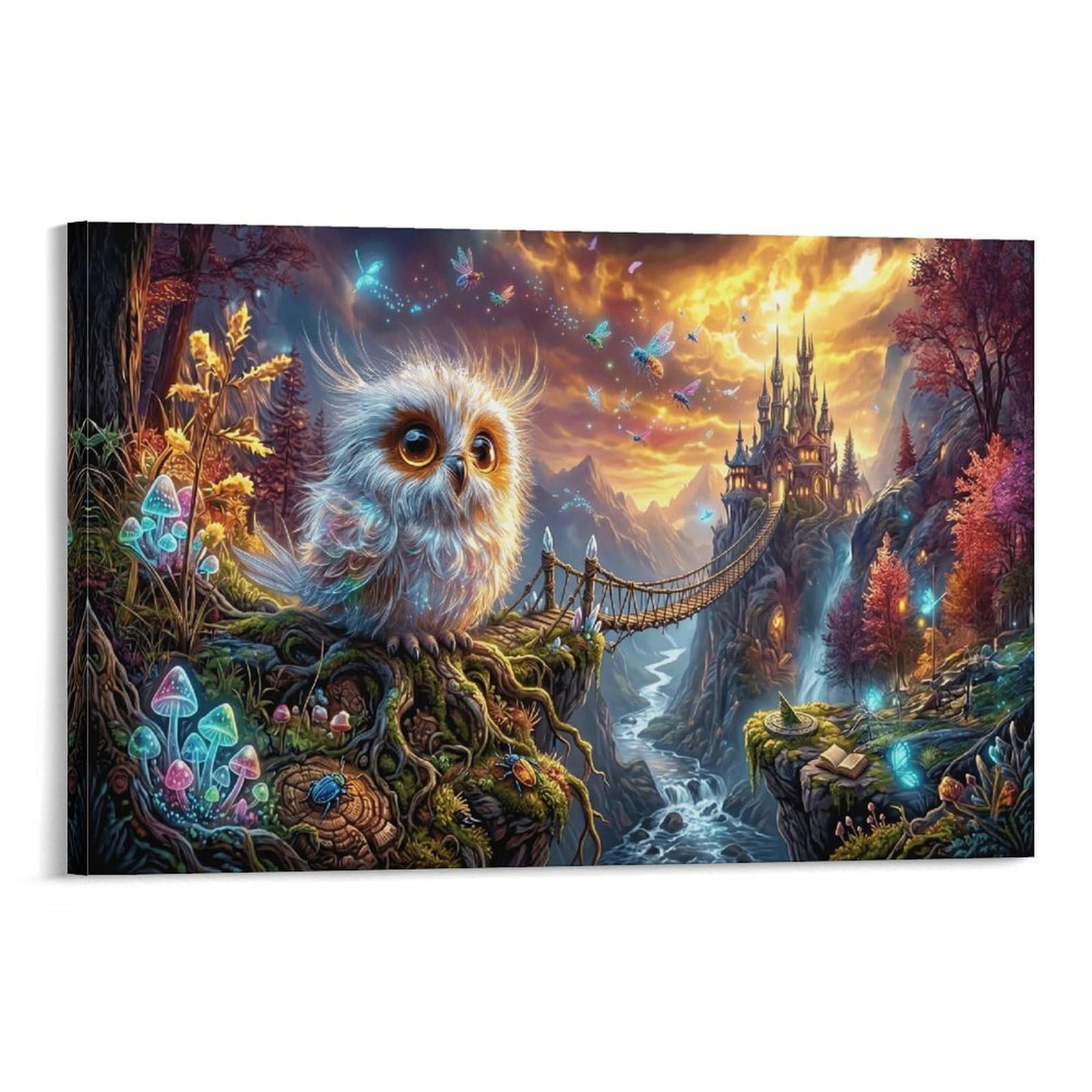 XPASHIQWC White Owl Poster Artwork Forest Castle Canvas Prints Picture Modern Wall Art Picture Wall Hanging for Home Decorations 24x36inch(60x90cm)