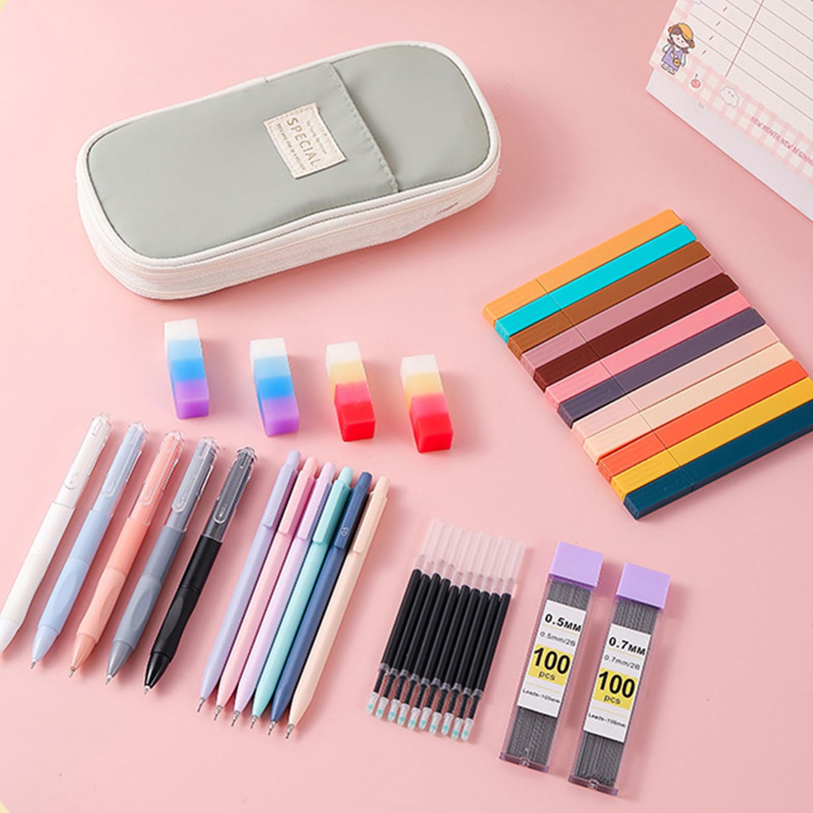 Ensemble cadeau fournitures scolaires papeterie trousse surligneurs stylo gel bureau pour étudiants et artistes cadeau avec trousse à crayons stylo gel pour étudiants