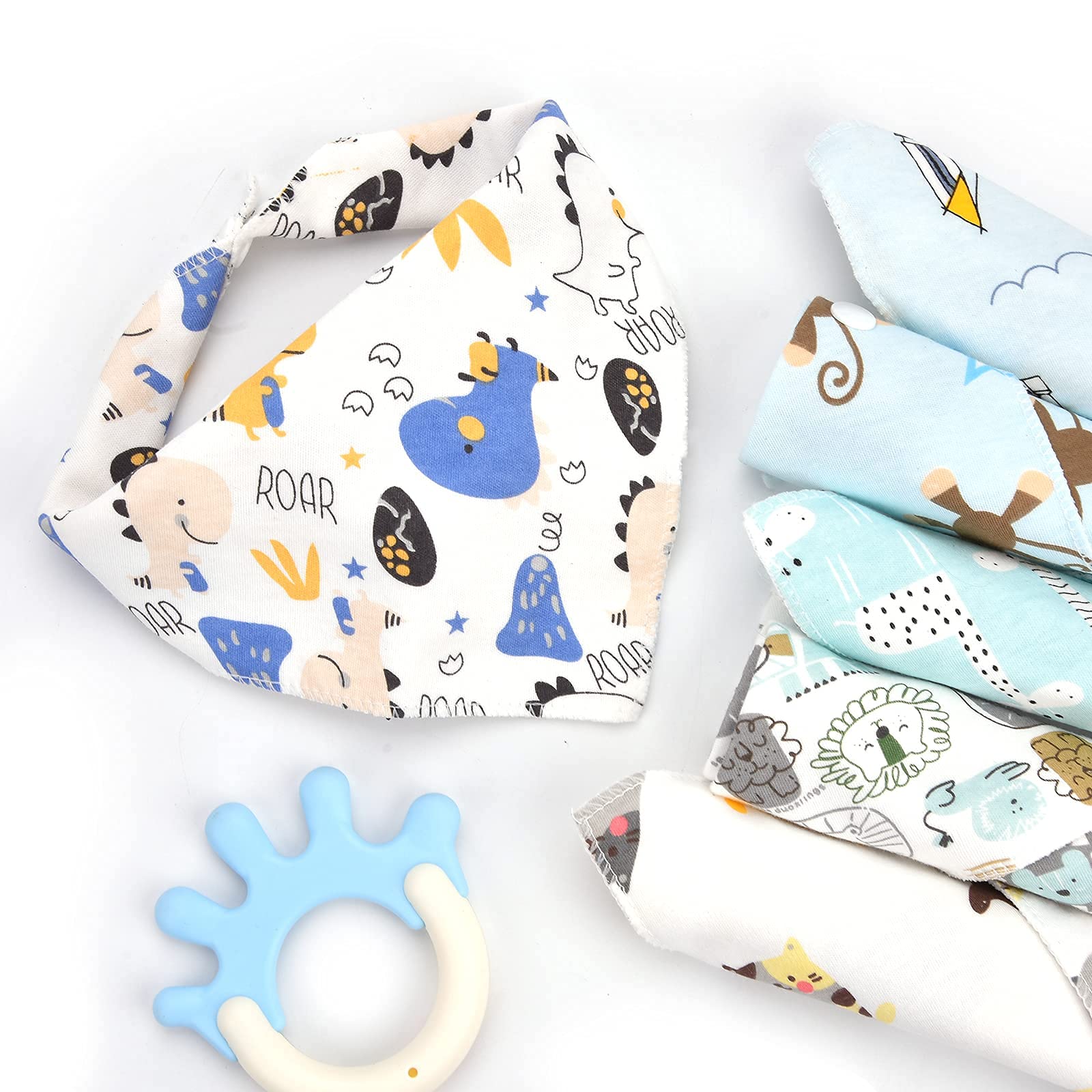 Baberos Bandanas para Bebé, 10 Unidades, 100% Algodón, Suave y Absorbente, 2 Botones Ajustables, para Niños y Niñas