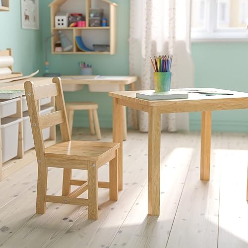 Miniatura 7 de Flash Furniture Kyndl - Juego de mesa y silla de madera maciza para niños, sala de juegos, dormitorio, cocina, juego de 3 piezas, color natural