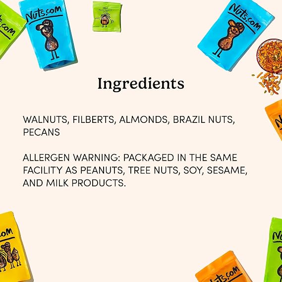 Nuts com Mixed Nuts in Shell 5 Lb Bag, Healthy Snack Sampler, Includes Premium Walnuts, Almonds, Hazelnuts, Pecans & Brazil Nuts Good Source of Protein, Fiber & Omega-3
