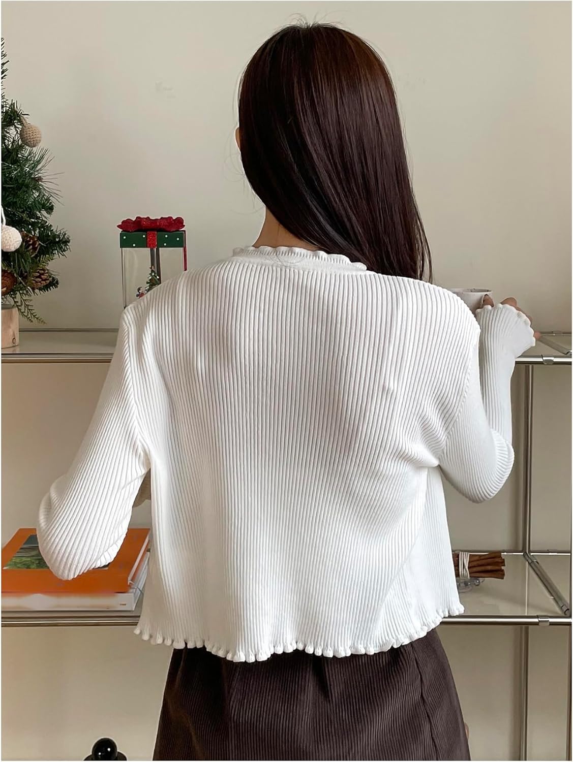 GORGLITTER Women's Lightweight Cardigan Trendy Long Sleeve Open Front Button Down Knit Cropped Cardigan Sweater 2026 - Image 2