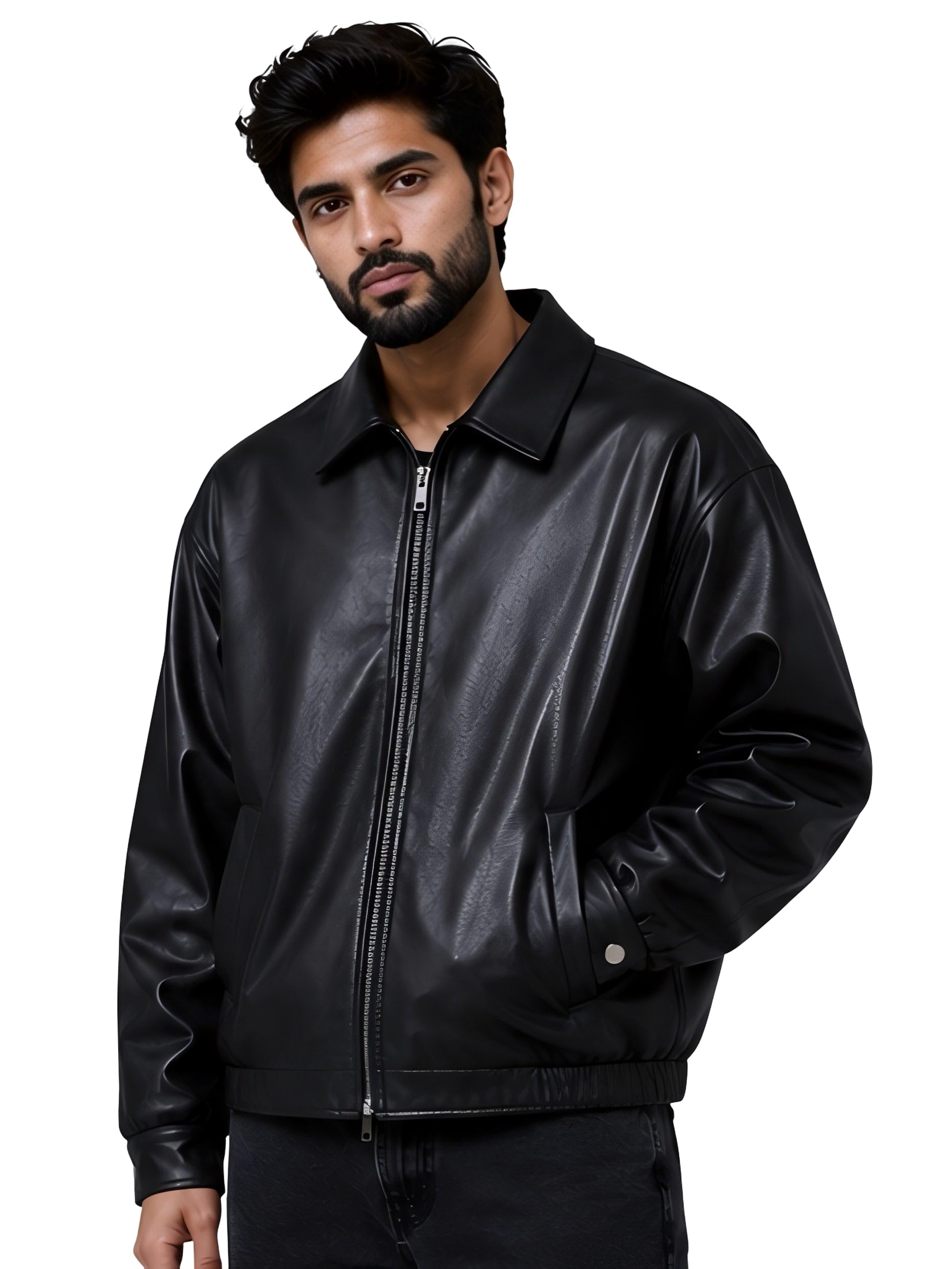 Men's Faux Leather Jacket for Men Stylish Biker Motorcycle Jacket with Zip Closure Shirt Collar Regular Fit Casual Winter Jacket Long Sleeve-picture-17