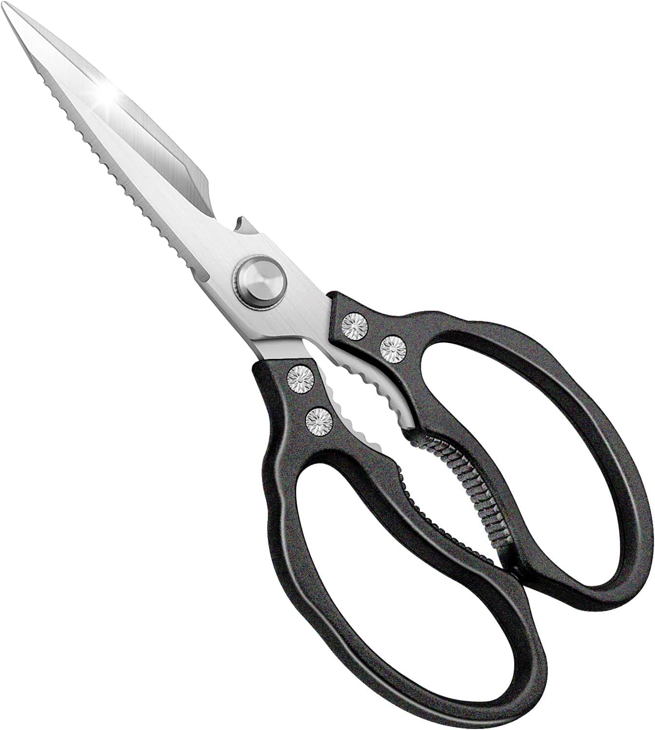 Kitchen Scissors All Purpose Heavy Duty, Ultra Sharp Stainless Steel Kitchen Shears Dishwasher Safe, Cooking Shears for Chicken, Poultry, Fish, Meat, Herbs & Grapes with Non-Slip Grips - Black
