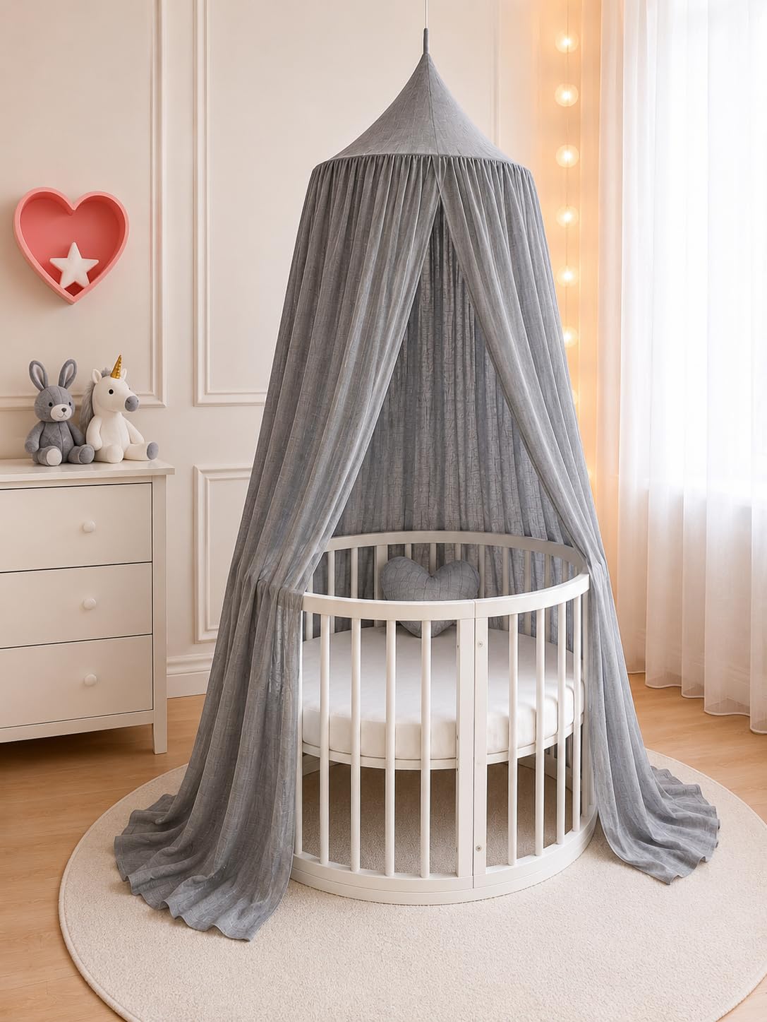Baby Canopy Mosquito Net for Crib, Cot & Bed – Soft Breathable Nursery Canopy with Hanging Kit – Decorative Bed Canopy for Baby Room, Bassinet, Toddler & Children's Bed – 240cm Length (Grey)