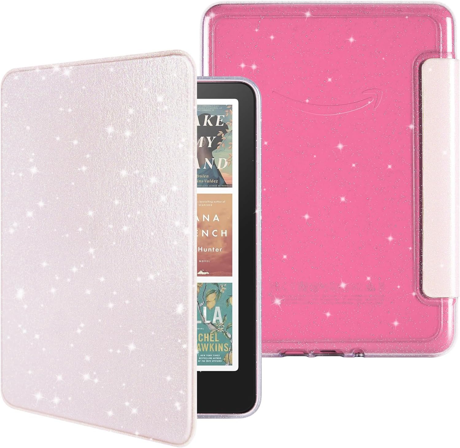 MOROCK Case for 7" Kindle Paperwhite 12th Gen. 2024, Fits Kindle Colorsoft Paperwhite Signature Edition, Slim Glitter PU Leather and PC Clear Acrylic Back Cover, Auto Sleep/Wake, Glitter Pink