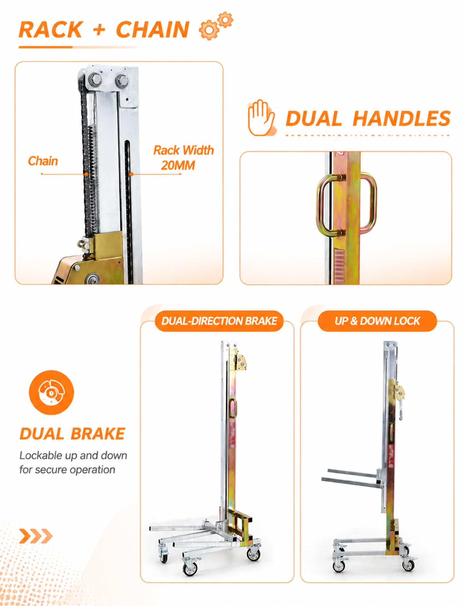 Sollevatore manuale 80 kg, impilatore mobile con verricello e forche