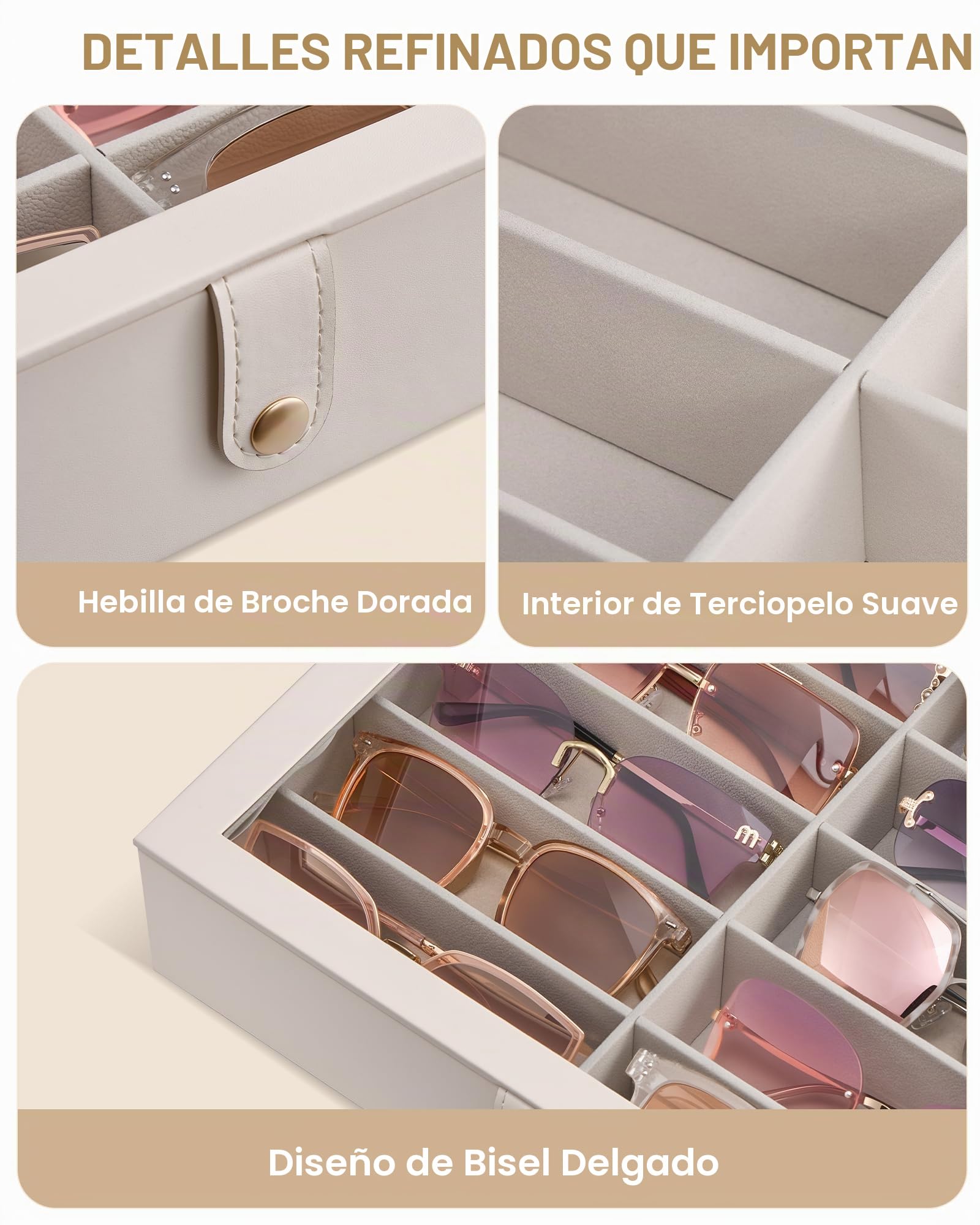 Lolalet Caja organizadora de gafas de sol de 10/20 ranuras, vitrina de gafas para múltiples pares de soportes de colección de gafas