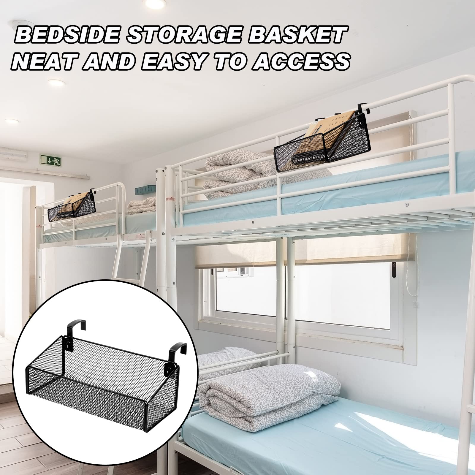 Zubebe 2 Stück Nachttischregal für Bett mit 10 Paar Haken, Etagenbett-Regal für oberes Etagenbett, Nachttisch, Caddy, hängende Aufbewahrungskorb, Büro, Schreibtisch